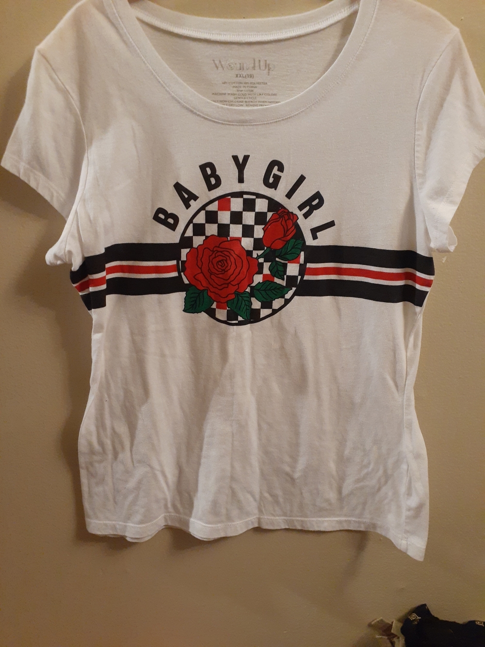 Wound Up White Short Sleeve Tee with Red Rose Graphic